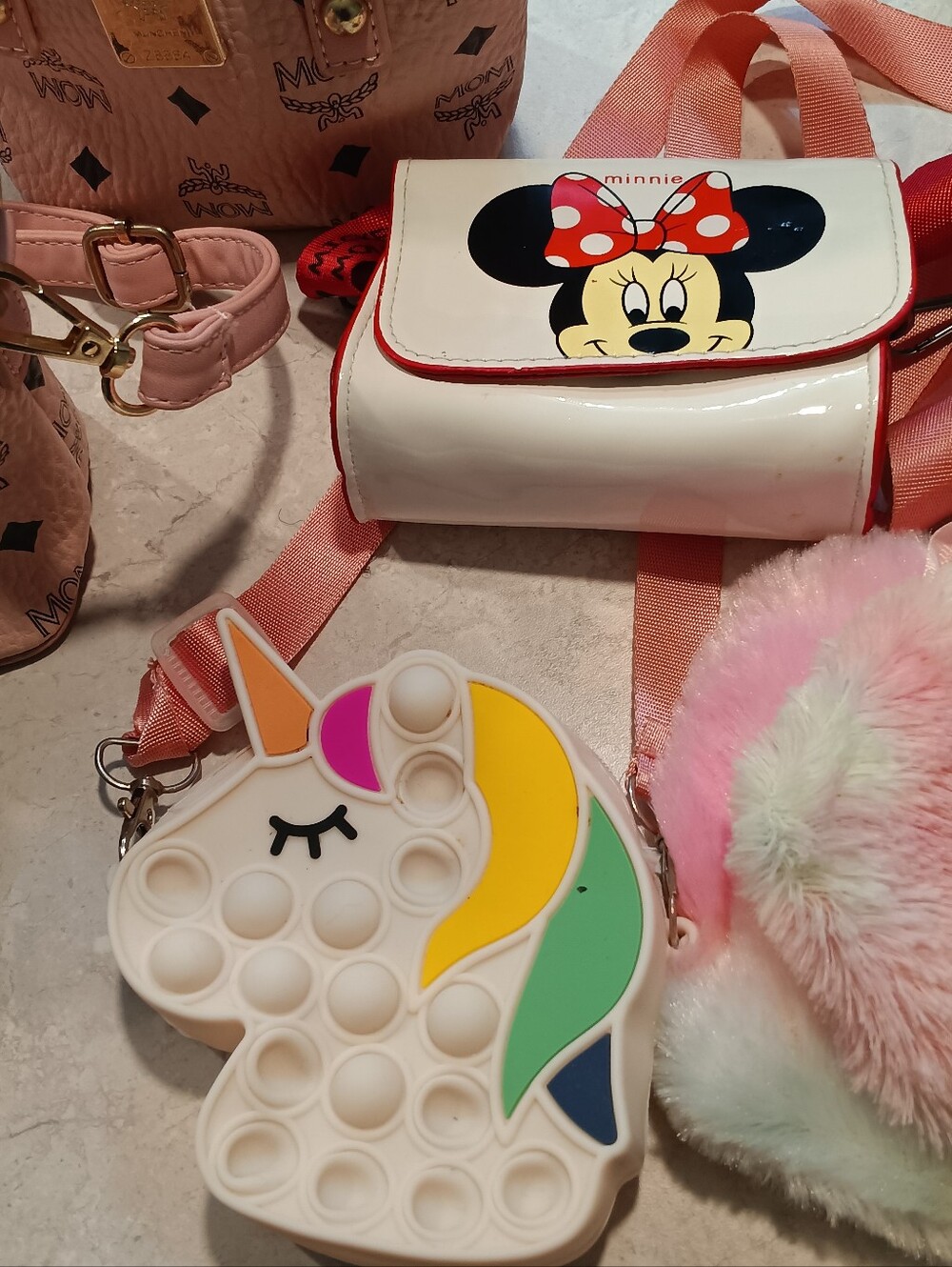 Kids Crossbody Bag with Unicorn Pop-It Charm - White & Pink.   $10.00